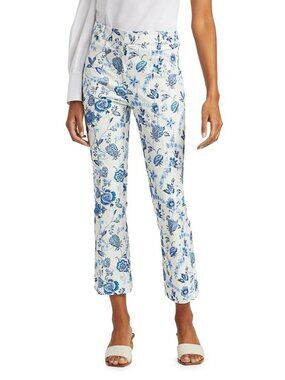DEREK LAM 10 CROSBY Meloe White Blue Floral Stretch Twill Cropped Pants, Size 2